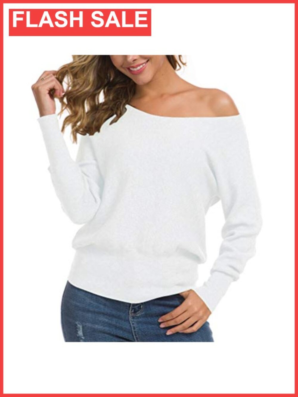 Off Shoulder Long Sleeve Loose Knit Pullover Jumper